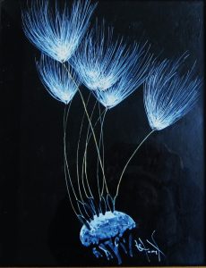 "Dandelions” – Acrylic on Board – 20” x 16” (Black and White Imagery), by Mary Patricia Stumpf, Copyright 2022